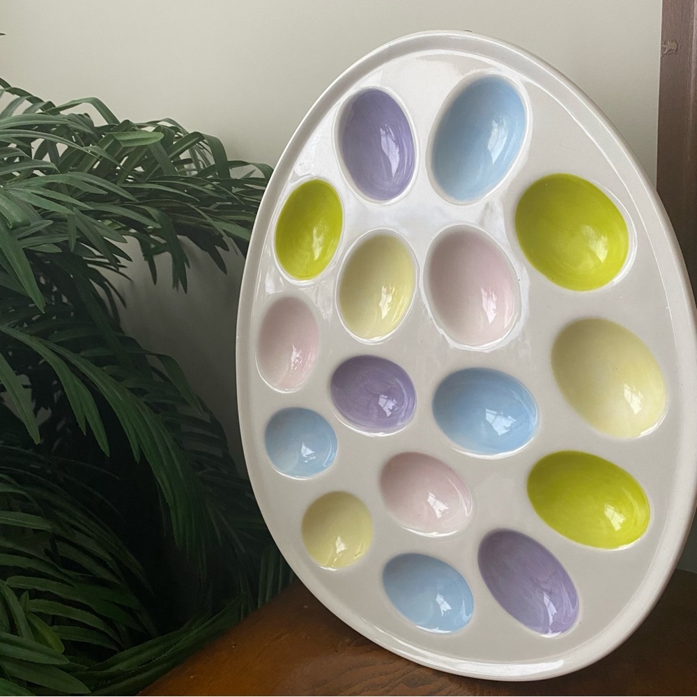 TAG Easter Colorful Ceramic Deviled Egg Platter Tray